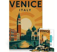 Affiche de Voyage à Venise,Italie Puzzle de 1000 pièces Jeu de Concentration mentale Design ajusté sans Espace Défi cérébral interactif pour la Maison (38x52cm)