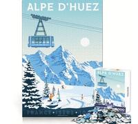 Affiche de Voyage Alpe Huez Puzzle de 1000 pièces pour Adolescents Développement cérébral Évasion consciente Assemblage Propre Surprise Festive (38x52cm)