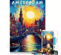 Affiche de Voyage Amsterdam Puzzle de 1000 pièces Jeu de réflexion et de précision Découpe de Haute précision Passe-Temps Fascinant pour Les Moments de détente (38x26cm)