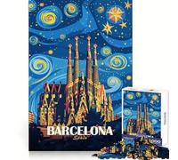 Affiche de Voyage Barcelone Espagne Puzzle de 1000 pièces pour Adultes Entraînement de la mémoire Distraction apaisante Bords précis Cadeau Festif (50x75cm)
