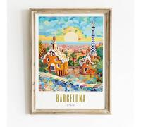 Affiche De Voyage De Barcelone Parc Güell Espagne Affiche Toile Peinture Impression Art Vintage Ville Art Mural Espagne Ville Murale Décoration D'Intérieur 40X50Cm Sans Cadre