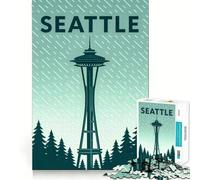 Affiche de Voyage de la Space Needle de Seattle, Puzzle de 1000 pièces pour Adolescents, défi intellectuel, Passe-Temps Calme, découpe précise, Cadeau saisonnier (50x75cm)