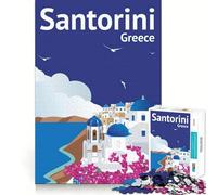 Affiche de Voyage de Santorin, Puzzle de 1000 pièces pour Adolescents, Jeu de logique Solide, Divertissement paisible, découpe de précision, Cadeau Exceptionnel (38x52cm)