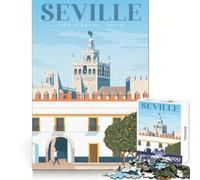 Affiche de Voyage de Séville, Puzzle de 1000 pièces pour Adultes, idéal pour se remémorer Le passé, se détendre et s'amuser, avec Un Assemblage Solide et Amusant, Cadeau de Noël (38x26cm)
