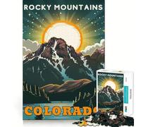 Affiche de Voyage des Montagnes Rocheuses du Colorado Puzzle Difficile de 1000 pièces pour Adultes Jeu de logique Fine Attente et Divertissement Bords Nets Cadeau attentionné (50x75cm)