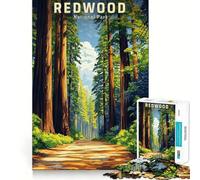 Affiche de Voyage du Parc National de Redwood, Puzzle de 1000 pièces pour Adolescents, pour stimuler la mémoire, se détendre et s'évader, Motif à Assembler, Surprise chaleureuse (38x26cm)