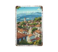 Affiche de voyage en métal représentant l'Albanie, peinture sur fer, art chic, décoration murale, style 20 x 30 cm