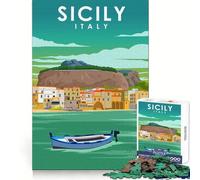 Affiche de Voyage en Sicile, Italie Puzzle de 1000 pièces pour Adultes, idéal pour se remémorer Le passé, se détendre et s'amuser Assemblage Solide et Amusant Cadeau de Noël (50x75cm)