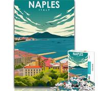 Affiche de Voyage Naples, Italie, Puzzle 1000 pièces pour Adolescents, Jeu Familial Anti-Stress, défi Difficile, Superbes Cadeaux et Jouets 38x26cm