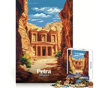 Affiche de Voyage Petra Jordan, Puzzle pour Adolescents de 1000 pièces, Casse-tête Relaxant et ludique, (50x75cm)