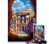 Affiche de Voyage Petra,Jordanie Puzzle de 1000 pièces pour Adultes Favorise la Concentration et l'engagement Idée Cadeau de Noël (38x26cm)