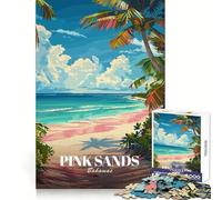 Affiche de Voyage Pink Sands Bahamas, Puzzle de 1000 pièces pour Adolescents, Puzzle Facile à Assembler et à découper, pour Les vœux du Père Noël (50x75cm)