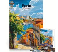 Affiche de Voyage Porto,Portugal Puzzle Adulte 1000 pièces Jeu de mémoire et de Pleine Conscience Loisirs Bords Nets Cadeau créatif (38x26cm)