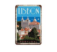 Affiche de voyage Portugal Lisbonne Affiche de voyage rétro Vintage Plaque en étain 20,3 x 30,5 cm Bureau à domicile Cuisine Pub Club Café Bar Ferme Restaurant Collection Décoration murale en métal
