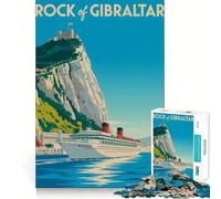 Affiche de Voyage Rocher de Gibraltar, Puzzle de 1000 pièces pour Adolescents, pour stimuler la mémoire, se détendre et s'évader, Motif à Assembler, Surprise chaleureuse (38x52cm)