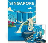 Affiche de Voyage Singapour Puzzle de 1000 pièces pour Adolescents Jeu de réflexion Stimulant Amusant à Partager Découpe Nette Surprise chaleureuse 38x26cm