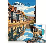 Affiche de Voyage Strasbourg, France Puzzle de 1000 pièces pour Adultes, Jeu de logique mentale, Anti-Stress, découpe Ferme, 38x52cm