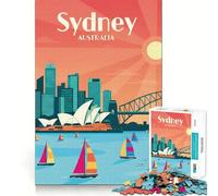 Affiche de Voyage Sydney Australie Puzzle de 1000 pièces pour Adolescents Jeu Intelligent et ludique Découpe Lisse Liste de souhaits du Père Noël 38x26cm