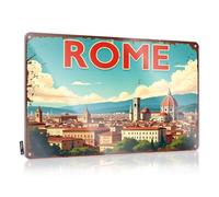 Affiche de voyage vintage amusante pour patio : Rome, Italie - A City Of History And Beauty - Plaque en étain vintage (30 x 40 cm)