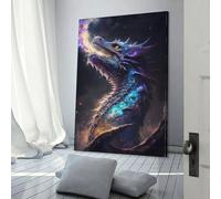 Affiche de voyage vintage « Anciens Dragons : Règne cosmique » - Paysage - 60 x 90 cm - Impression sur toile - Décoration murale pour salon, chambre à coucher