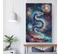Affiche de voyage vintage avec dragon céleste et poussière d'étoiles, paysage, 30 x 45 cm, toile imprimée, décoration murale pour salon, chambre à coucher