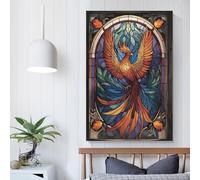 Affiche de voyage vintage avec le mythe du phénix et des animaux - Paysage - 50 x 75 cm - Décoration murale sur toile - Pour salon, chambre à coucher