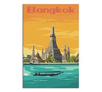 Affiche de voyage vintage avec panorama de Bangkok, Thaïlande, toile, décoration murale, art, peinture, impression, cadeau, sans cadre, 20 x 30 cm