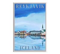 Affiche de voyage vintage avec panorama de Reykjavik, Islande, décoration murale, toile, impression, peinture, cadeau (sans cadre), 50 x 60 cm
