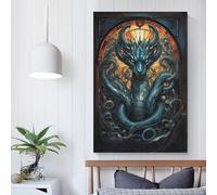 Affiche de voyage vintage avec tête d'hydre, mythe animal, paysage, 60 x 90 cm, toile, décoration murale, salon, chambre à coucher