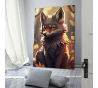Affiche de voyage vintage avec un loup mignon (50 x 75 cm) - Décoration murale sur toile - Pour salon, chambre à coucher