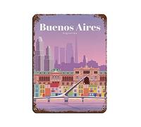 Affiche de voyage vintage Buenos Aires Argentine - Plaque en métal rétro - Décoration murale pour bar, garage, café ou salle de jeux - 15 x 30 cm