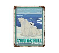 Affiche de voyage vintage Canada Churchill Ours polaire, plaque en métal rétro, peinture sur fer, pour bar, garage, salle de jeux, café, décoration murale familiale, 30 x 30 cm