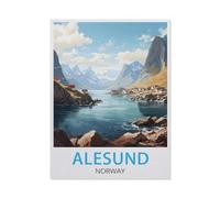 Affiche de Voyage Vintage d'Alesund en Norvège，Puzzle 1000 Pièces Puzzle en Papier d'impression Haute Définition Défiez Le Problème Stimuler La Créativité Jeu Interactif（38x26cm）-AU69