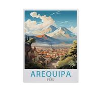 Affiche de voyage vintage d'Arequipa au Pérou，Kit de peinture diamant 5D bricolage, strass point de croix, broderie à la main cadeau de vacances adulte/enfant（50 x 60 cm/19.68 x 23.62 pouces）-BA72