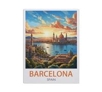 Affiche de Voyage Vintage de Barcelone Espagne，Puzzle 1000 Pièces Puzzle en Papier d'impression Haute Définition Défiez Le Problème Stimuler La Créativité Jeu Interactif（38x26cm）-AK27