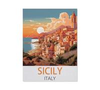 Affiche de Voyage Vintage de la Sicile en Italie，Puzzle, 1000 Pièces De Puzzle pour Adultes, Miracle De Puzzle Impossible, Jouet De Puzzle Éducatif pour Enfants（38x26cm）-BH74