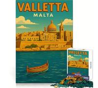 Affiche de Voyage Vintage de La Valette, Malte Puzzle de 1000 pièces pour Adolescents : réflexion stratégique, évasion sereine, découpe Nette, Cadeau de Noël Original (38x26cm)