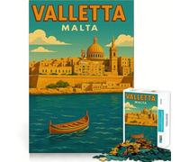 Affiche de Voyage Vintage de La Valette,Malte Puzzle de 1000 pièces pour Adultes,Jeu de mémoire,Assemblage précis sans espaces,activité apaisante pour la détente mentale (38x26cm)