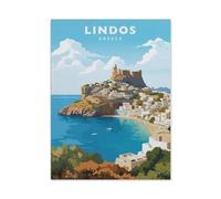 Affiche de Voyage Vintage de Lindos en Grèce,Puzzles pour Adultes 1000 Pièces Puzzles pour Adultes pour Enfants Papier Puzzle Adolescents Jeux Éducatifs Anti-Stress Jouet Cadeau(50x70cm)-BG69