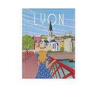 Affiche de Voyage Vintage de Lyon France Girl，1000 Pièces Puzzles Jeu De Famille Jouet Jeu Éducatif Anti-Stress Défi Difficile Puzzle pour Enfants（75x50cm）-BN39