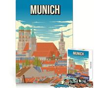 Affiche de Voyage Vintage de Munich,Allemagne,Frauenkirche,Nouvel Hôtel de Ville Puzzle de 1000 pièces pour Adultes et Adolescents,pour Le Bien-être cérébral et Les Loisirs relaxants