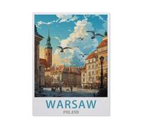 Affiche de Voyage Vintage de Varsovie en Pologne，Puzzle en Papier 1000 Pièce Classique Adultes Puzzles Enfants Apprentissage Assembler des Jouets（50x70cm）-BB28