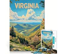 Affiche de Voyage Vintage des collines de Virginie, Puzzle de 1000 pièces pour Adultes, Jeu de réflexion et de détente, Design à Assembler, pièce de Collection (38x52cm)