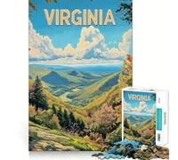 Affiche de Voyage Vintage des collines de Virginie, Puzzle de 1000 pièces pour Adultes, Puzzle Think Toy Home Enjoy Fine Cutting, Cadeau de vœux du Père Noël (50x75cm)