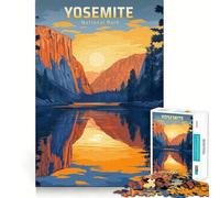 Affiche de Voyage Vintage du Parc National de Yosemite Puzzle de 1000 pièces pour Adultes Jeu de mémoire Amusant Découpe Laser de qualité supérieure Exercice Mental Calme à la Maison (38x52cm)