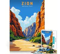 Affiche de Voyage Vintage du Parc National de Zion,Puzzle de 1000 pièces,Jeu de réflexion Amusant,pièces précises et sans Couture,activité relaxante en Groupe à l'intérieur (38x52cm)