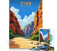 Affiche de Voyage Vintage du Parc National de Zion,Puzzle de 1000 pièces pour Adultes,Jeu de concentratione,activité de découpage de Haute précision,activité de Partage et de renforcement 50x75cm