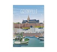 Affiche de Voyage Vintage du Port de Granville en France，1000 Pièces Puzzles - Jeux Éducatifs Jouets Joli Cadeau Assemblage Puzzles pour Adultes（50x70cm）-BN27