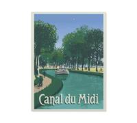 Affiche de voyage vintage en France Bateau sur le canal du Midi，Peinture par Numéros Adultes et Enfants Débutants Peintures avec Cadre Comprend des Pinceaux et des Peintures Acryliques(30x40cm）-BM31