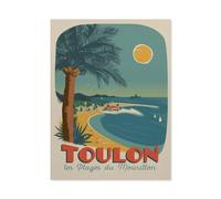 Affiche de Voyage Vintage en France Plage de Toulon Mourillon，Puzzle 1000 Pièces en Papier Divertissement Puzzles Jouets Très Difficile Adulte Et Adolescent Casual Jigsaw Puzzle Puzzle（50x70cm）-BO47